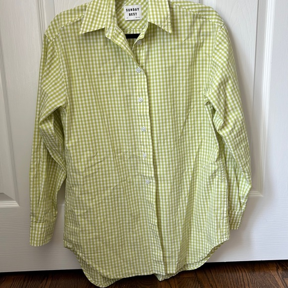 SUNDAY BEST long sleeve button down, chartreuse gingham -2XS - Picture 1 of 3